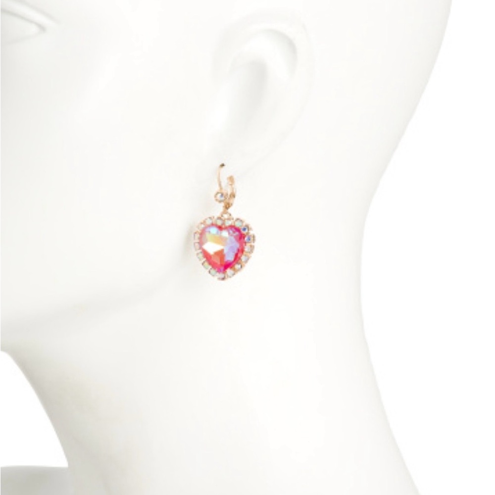 Betsey Johnson NWT Valentines Crystal Halo Heart Earrings - Picture 2 of 3